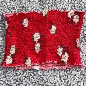 red floral tube top